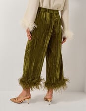 Olivia Feather Cuff Velvet Trousers, Green (OLIVE), large