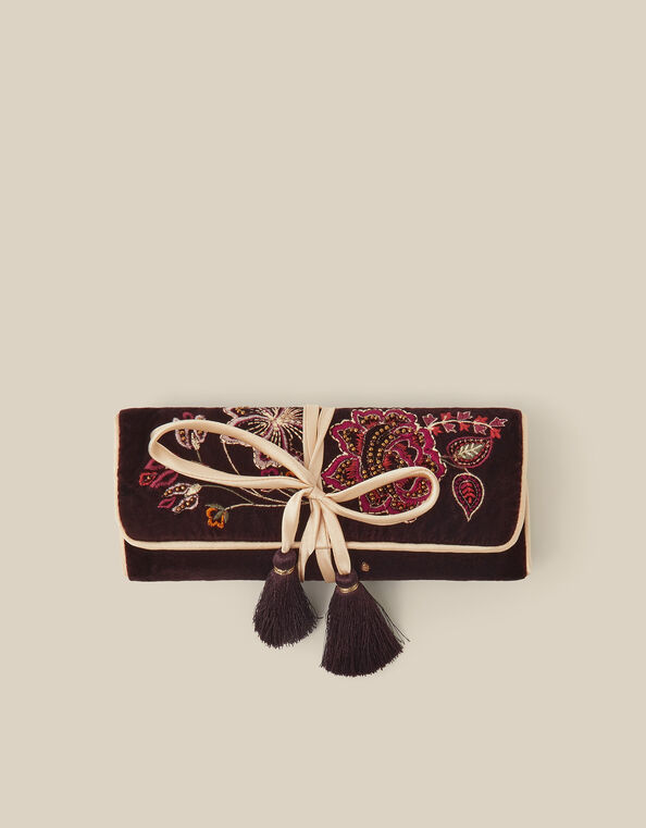 Floral Embroidered Velvet Jewellery Storage Roll , , large