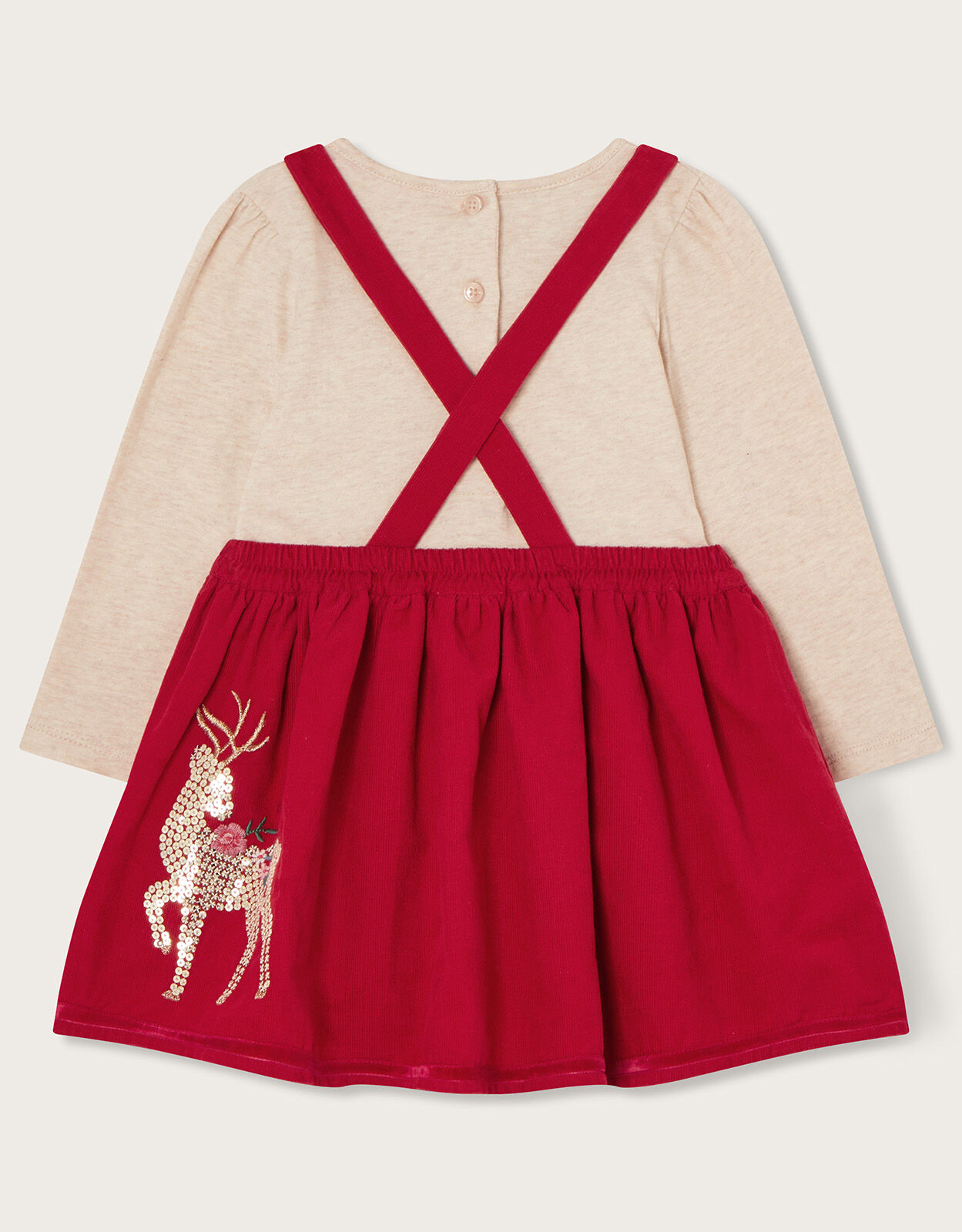 Baby Sequin Corduroy Reindeer Pinafore Set Red