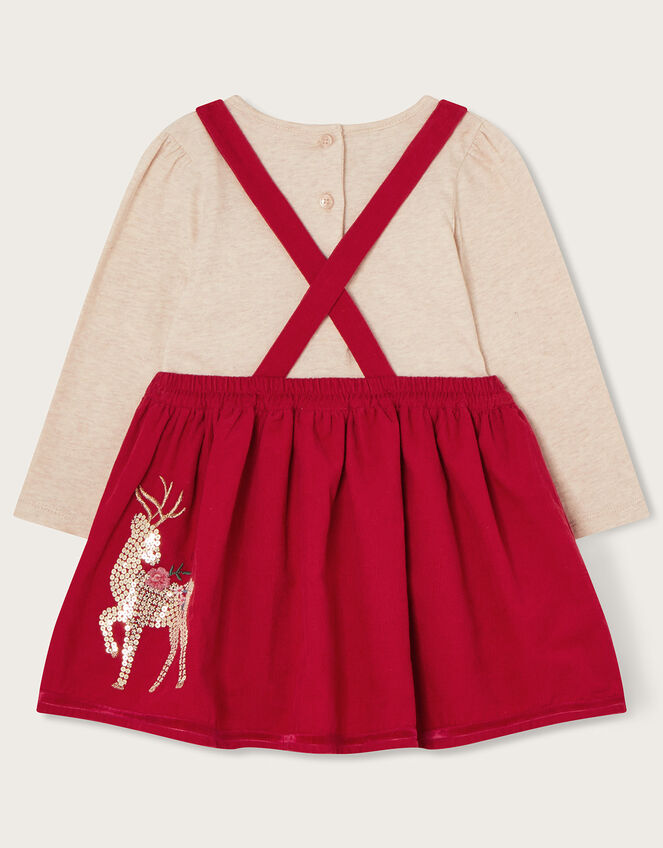 Baby Sequin Corduroy Reindeer Pinafore Set, Red (RED), large
