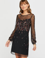 Stephanie Star Embellished Short Dress, Black (BLACK), large
