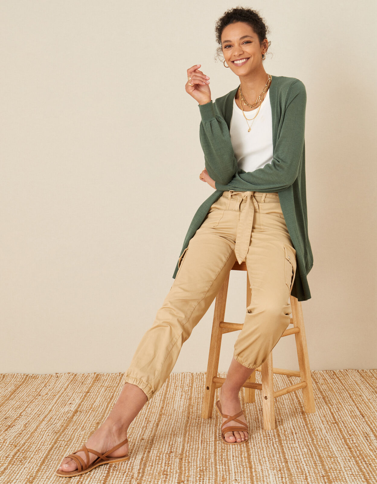 Longline Cardigan in Linen Blend Green Cardigans Monsoon Global