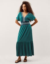 Jacqui Embroidered Jersey Midi Dress, Teal (TEAL), large
