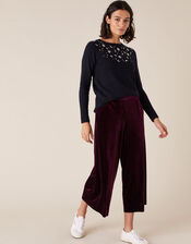 Floral Crystal Yoke Knit Jumper, Blue (NAVY), large