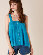 Lace Trim Cami Top in Organic Cotton, Teal (TEAL), large