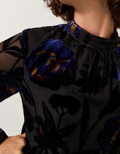 Giselle Sheer Floral Devor&eacute; Midi Dress, Blue (MIDNIGHT), large