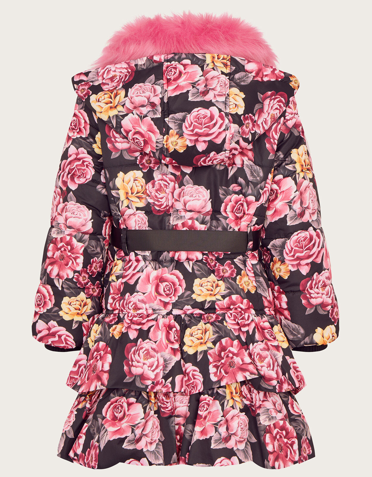 Floral Ruffle Padded Coat Pink