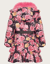 Floral Ruffle Padded Coat, Pink (PINK), large