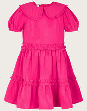 Collar Ruffle Detail Dress, Pink (BRIGHT PINK), large