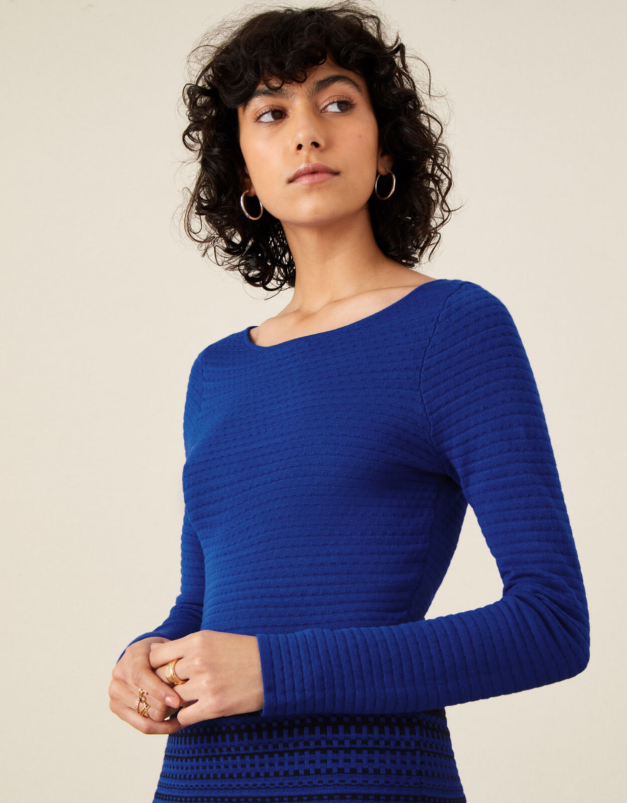 Textured Fit and Flare Dress Blue