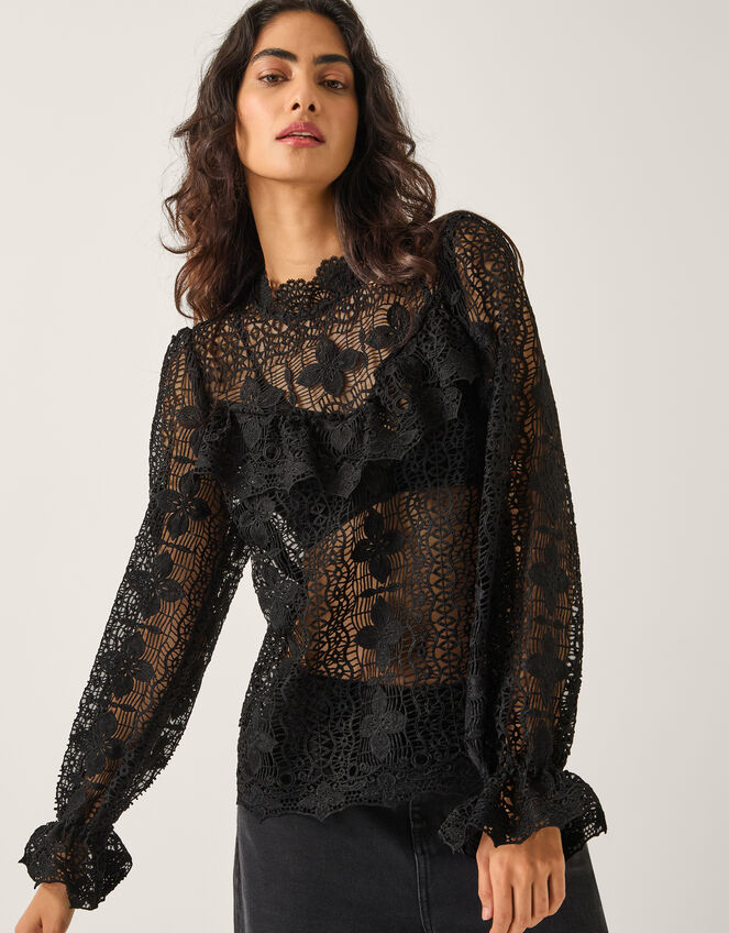 Phoebe Sheer Lace Blouse, Black (BLACK), large