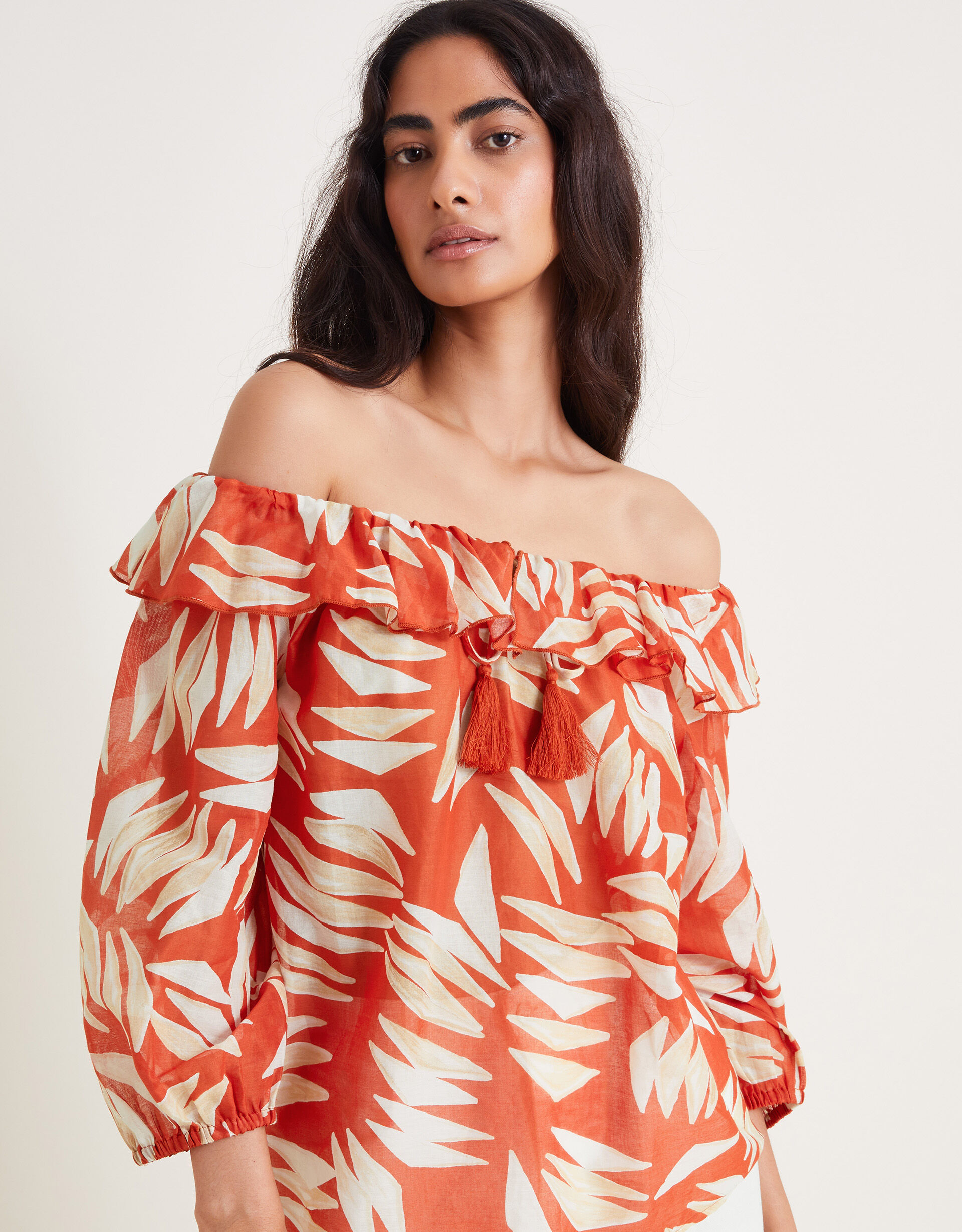 Ruffle bardot top hot sale