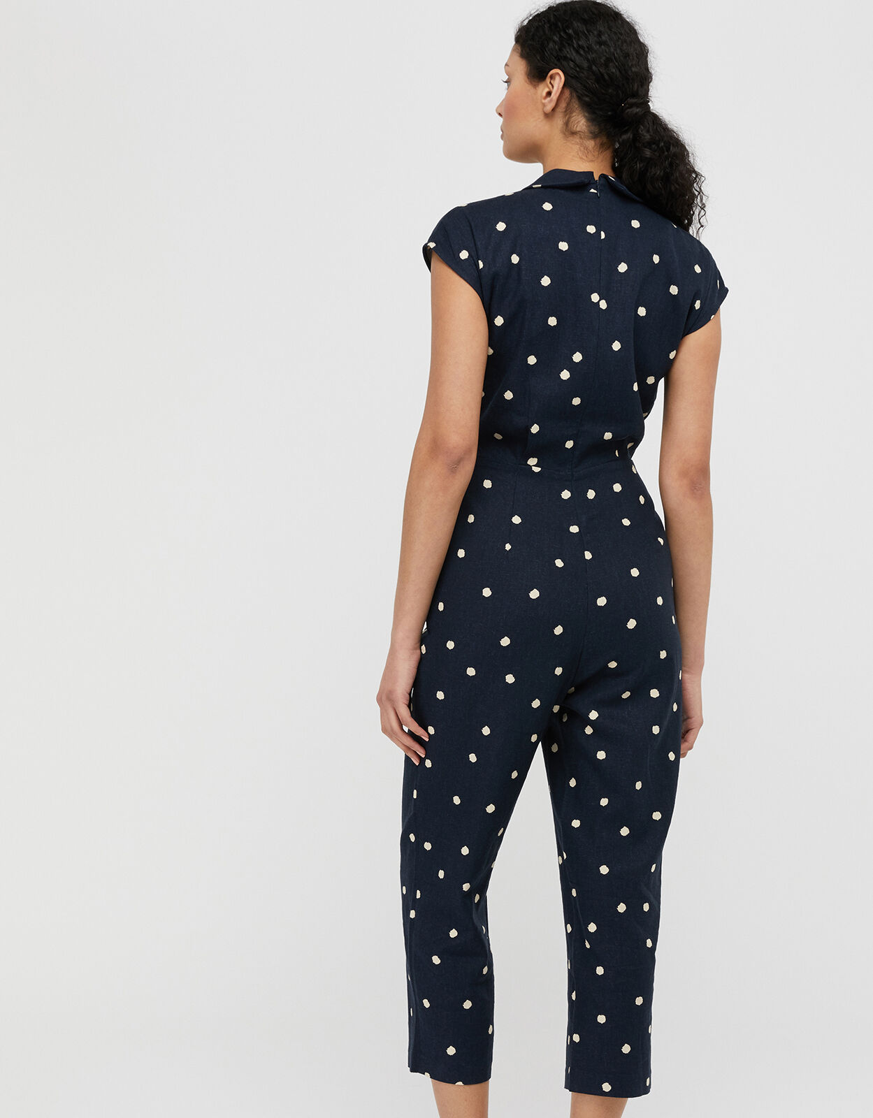 Navy and white spot jumpsuit hot sale