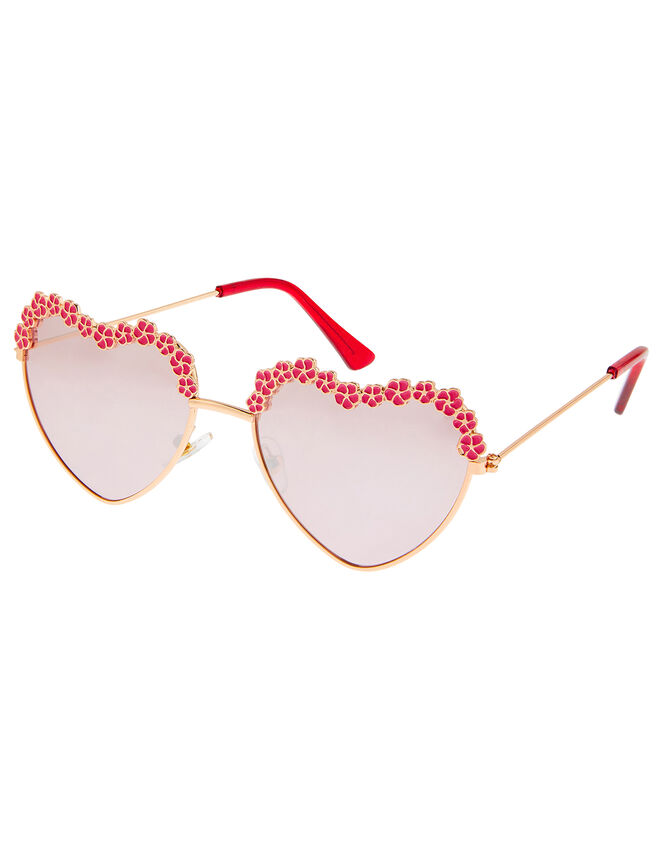 Flower and Heart Aviator Sunglasses, , large