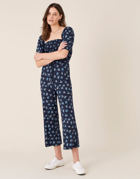 Floss Printed Jumpsuit with Organic Cotton Blue, Blue (NAVY), large