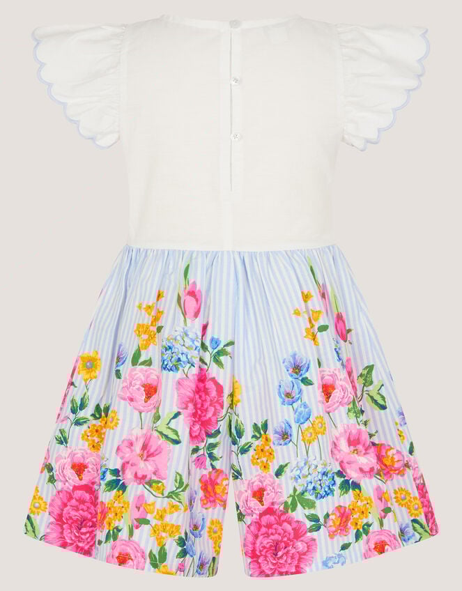 Floral Print Bow Shirred Playsuit, Blue (BLUE), large