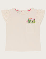 Floral Pocket Broderie T-Shirt, Ivory (IVORY), large