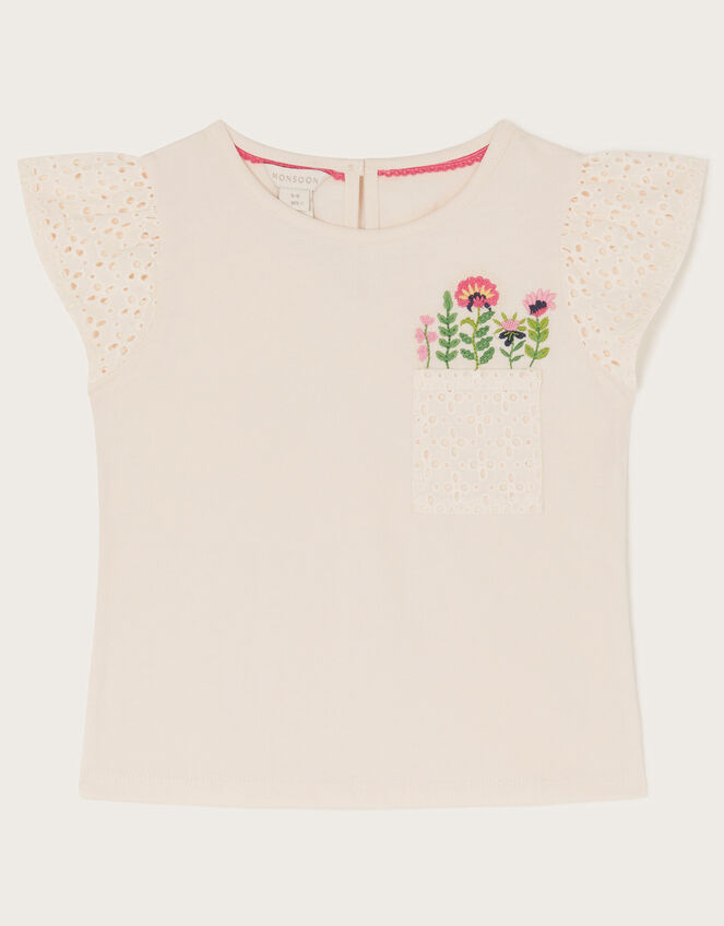 Floral Pocket Broderie T-Shirt, Ivory (IVORY), large