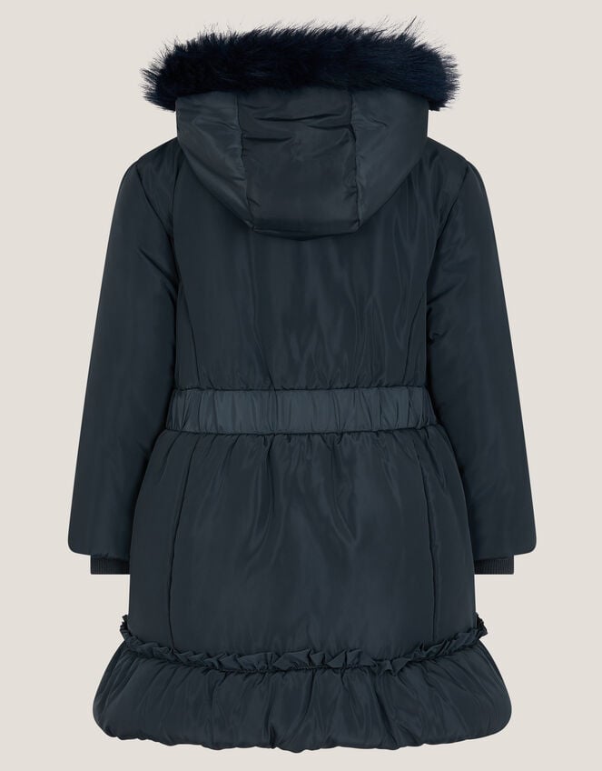 Frill Bow Hooded Coat, Blue (NAVY), large
