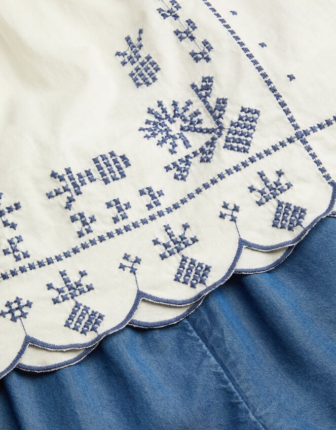 Embroidered Top & Scallop Shorts Set, Blue (BLUE), large