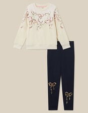 Sequin Bow Sweatshirt & Leggings Set, Ivory (IVORY), large