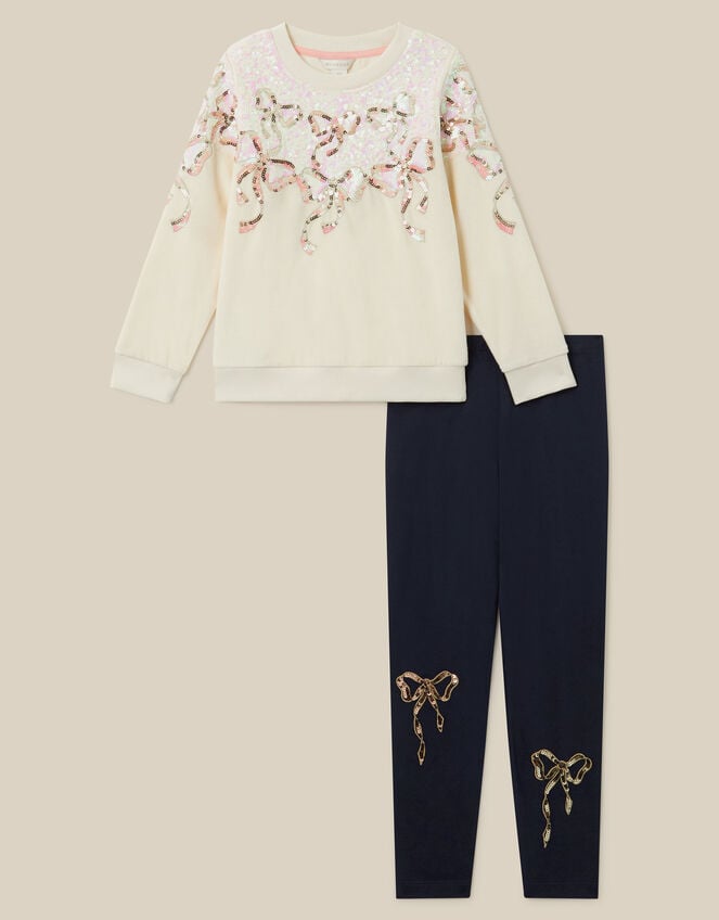 Sequin Bow Sweatshirt & Leggings Set, Ivory (IVORY), large
