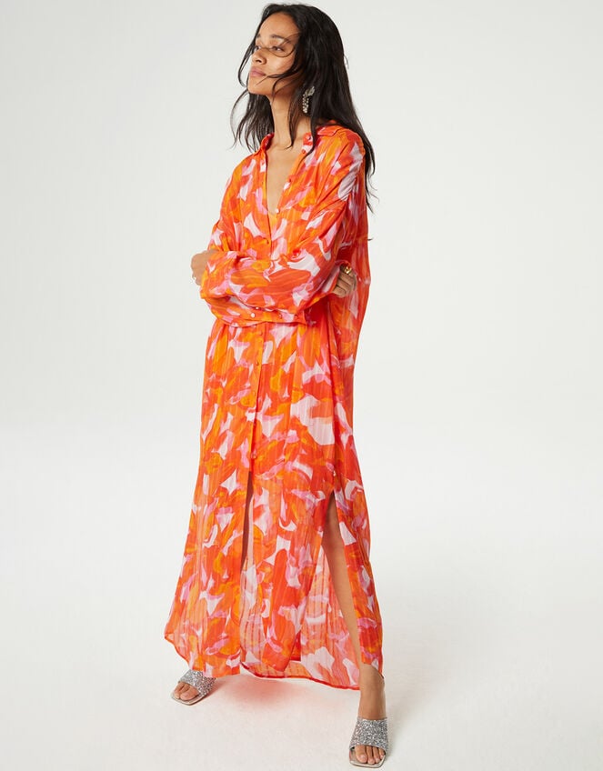 Fabienne Chapot Print Maxi Shirt Dress, Orange (ORANGE), large