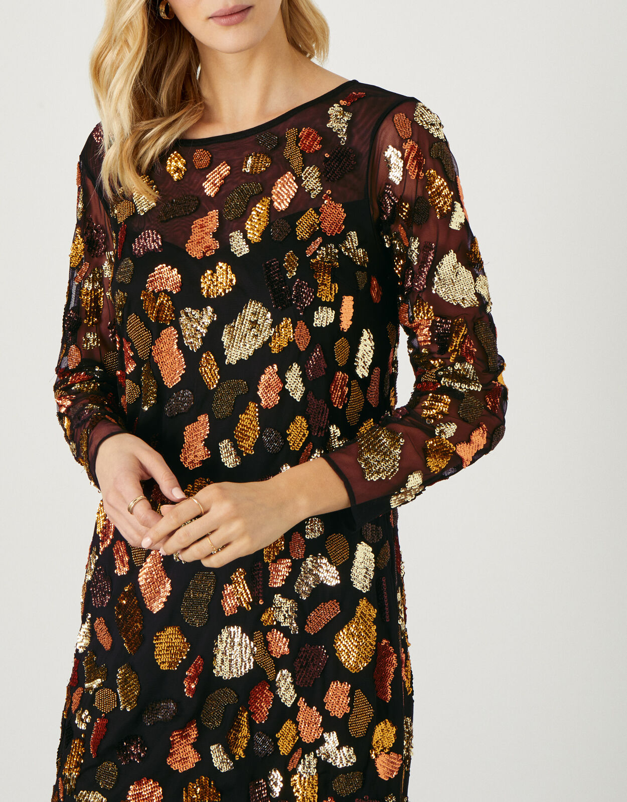 Lynette Animal Sequin Dress in Recycled Polyester Black