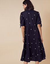 Spot Print Poplin Dress in Organic Cotton, Blue (NAVY), large