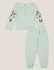 Baby Floral Embroidered Top & Sweatpants Set, Green (GREEN), large