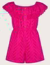 Broderie Ruffle Playsuit, Pink (PINK), large