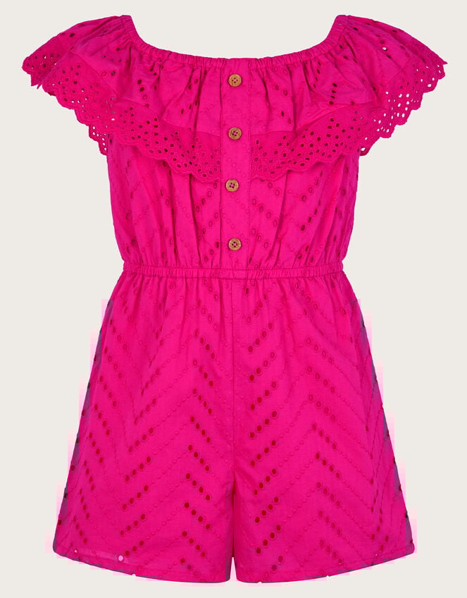 Broderie Ruffle Playsuit, Pink (PINK), large