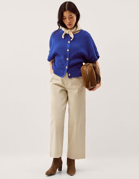 Sienna Short Sleeve Knit Cardigan, Blue (COBALT), large