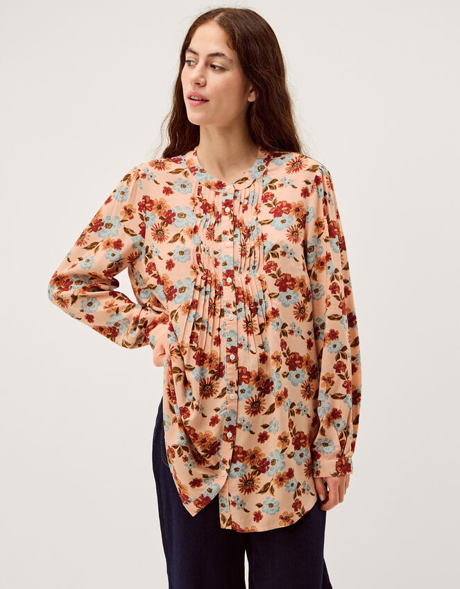 Olive Floral Print Blouse, Ivory (IVORY), large