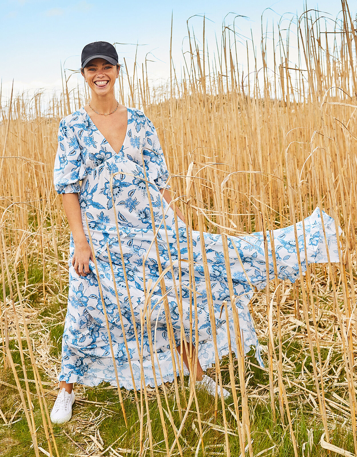 Roxanna Floral Tiered Maxi Dress Blue