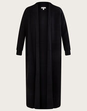 Longline Pocket Cardigan with Recycled Polyester, Black (BLACK), large