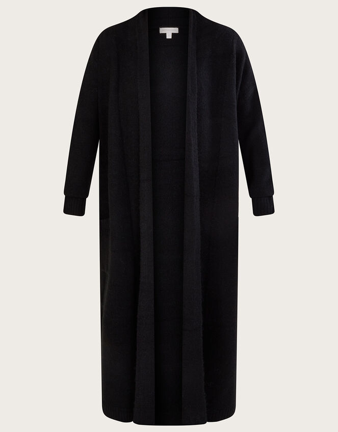 Longline Pocket Cardigan with Recycled Polyester, Black (BLACK), large