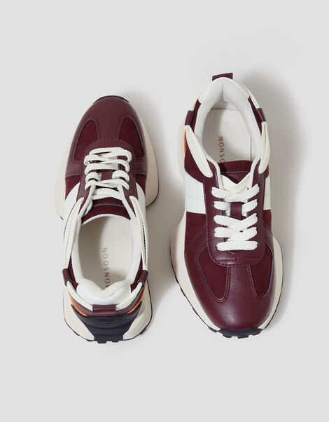 Tyra Faux Leather Trainers, Red (BURGUNDY), large