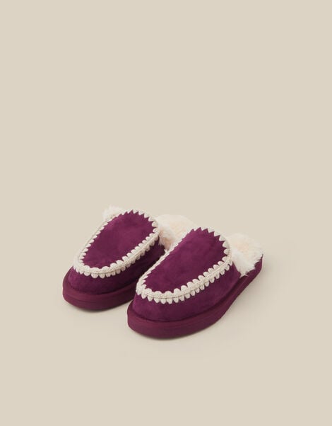 Jess Whipstitch Mule Slippers, Red (BURGUNDY), large