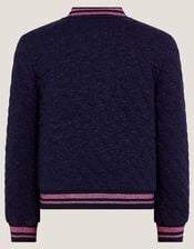 Sequin Bow Bomber Jacket, Blue (NAVY), large