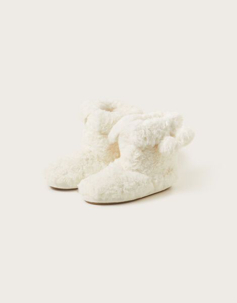 Faux Fur Pom-Pom Slipper Boots Ivory, Ivory (IVORY), large