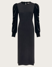 Viv Velvet Sleeve Knit Midi Dress, Black (BLACK), large