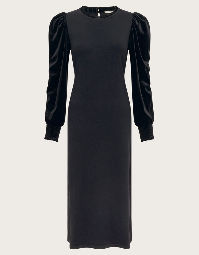Viv Velvet Sleeve Knit Midi Dress, Black (BLACK), large