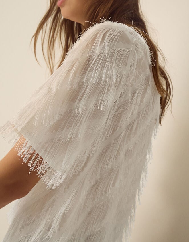 Fadia Short Sleeve Fringe Top, Ivory (IVORY), large