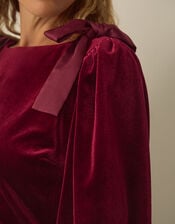 Vittoria Short Sleeve Bow Velvet Top, Red (BURGUNDY), large