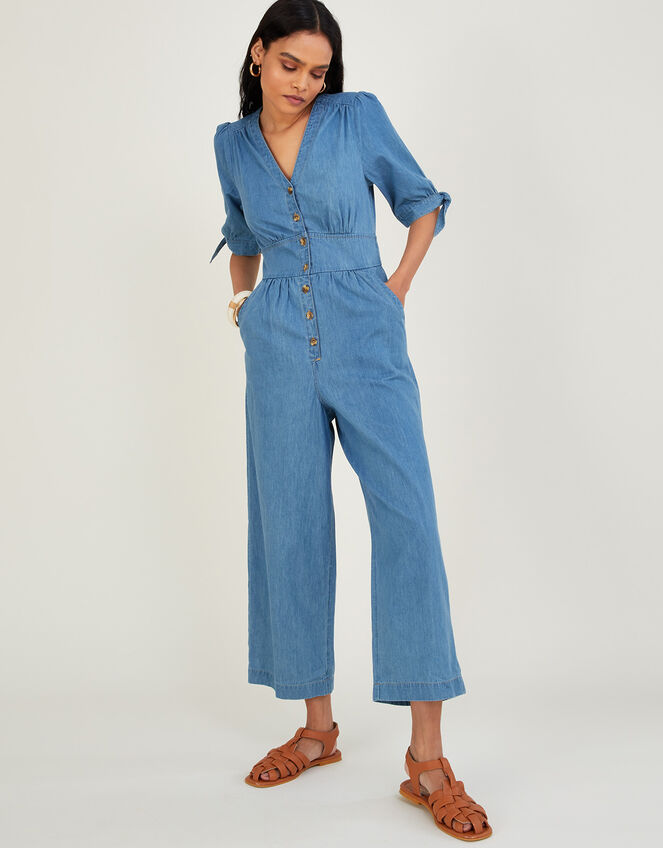 aankunnen Eekhoorn Kapel Denim Dolly Crop Jumpsuit in Sustainable Cotton Blue | Jumpsuits | Monsoon  Global.