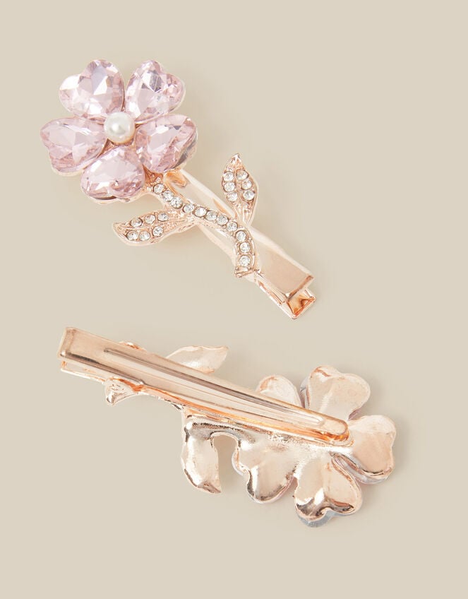 2-Pack Jewel Flower Metal Hair Clips, Pink (PINK), large