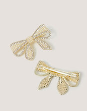 2-Pack Embellished Bow Metal Hair Clips, , large