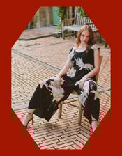 One Hundred Stars Stork Print Wide Leg Jumpsuit, , large