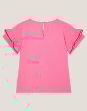 Hummingbird Embellished Frill T-Shirt, Pink (PINK), large